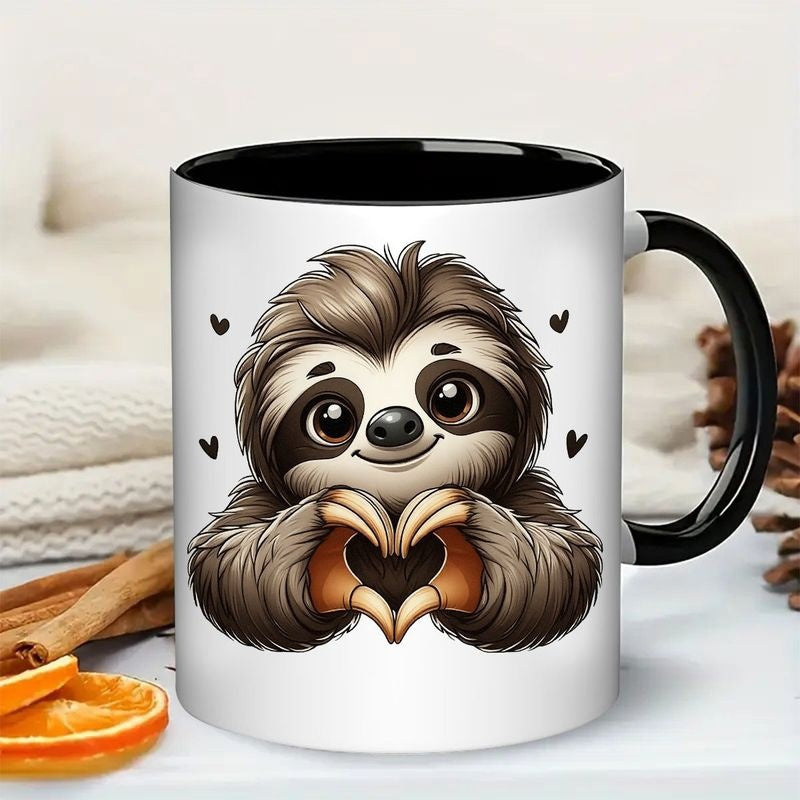 Tailorly Black Accent 11 oz Mug - cute sloth with heart hands