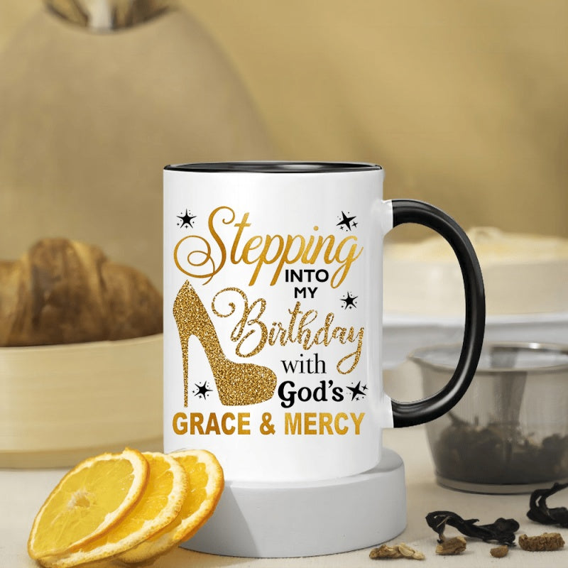 Tailorly Black Accent 11 oz Mug - a coffee cup filled with and mercy an inspirational quote