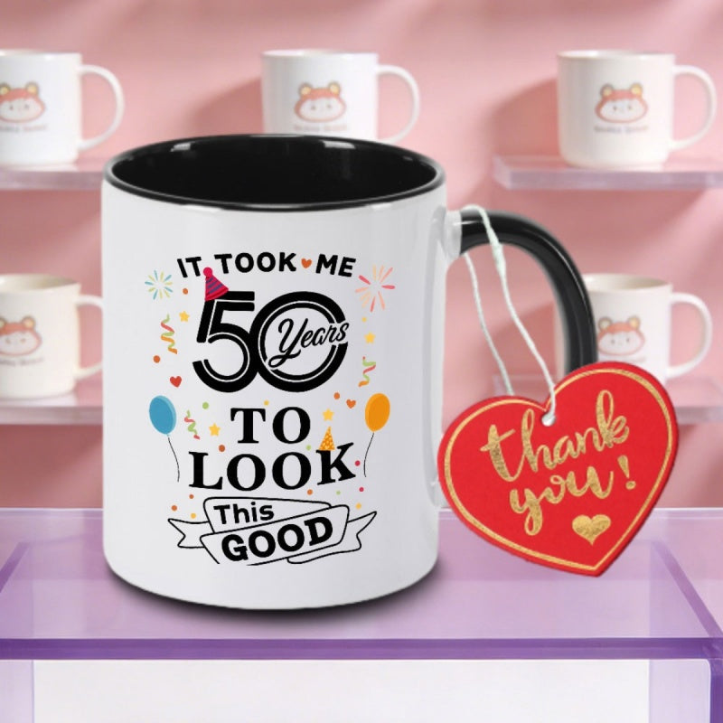 Tailorly Black Accent 11 oz Mug - 11oz it me 50 years this good funny 50th birthday logo