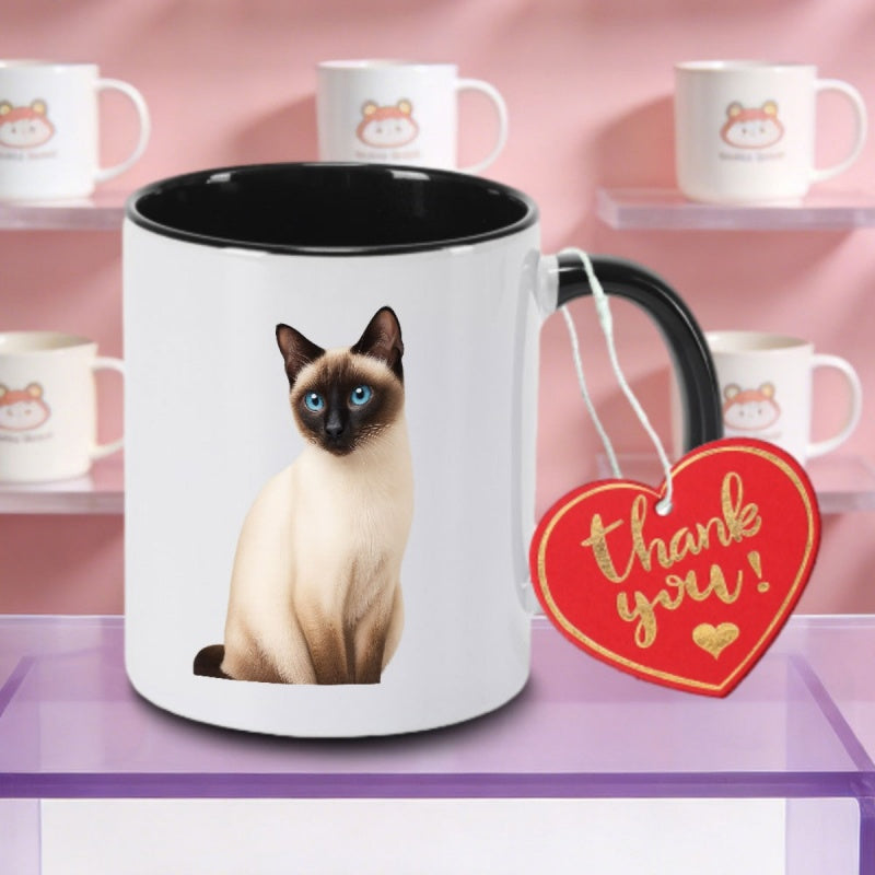 Tailorly Black Accent 11 oz Mug - 11oz siamese ceramic coffee mug coffee cup tea mug halloween gift office reusable ideal for holding tea milk water a