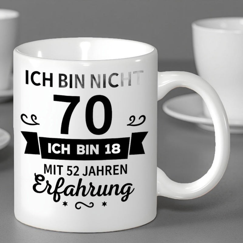 Tailorly White Ceramic 11 oz Mug - Classic Decorative Typographic Layout With Banner And Elegant Swirls