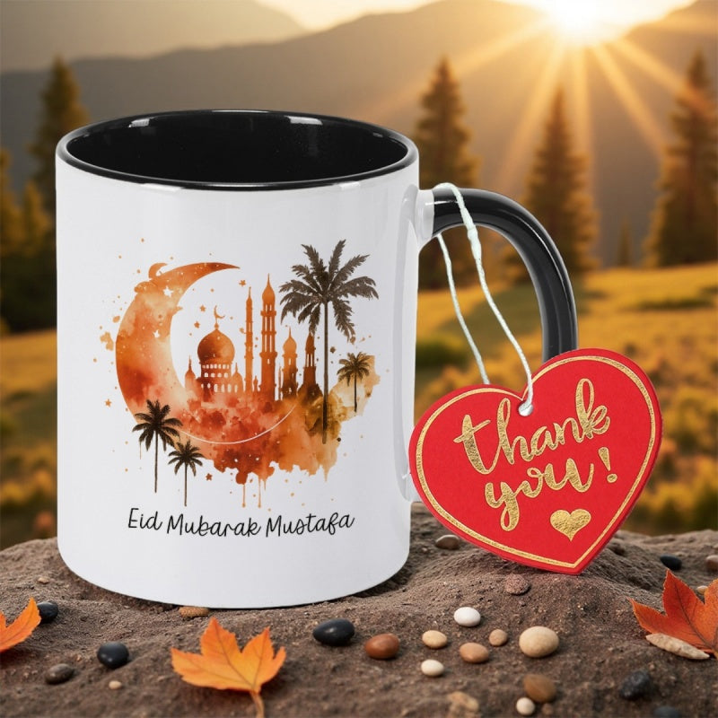 Tailorly Black Accent 11 oz Mug - red crescent mosque silhouette