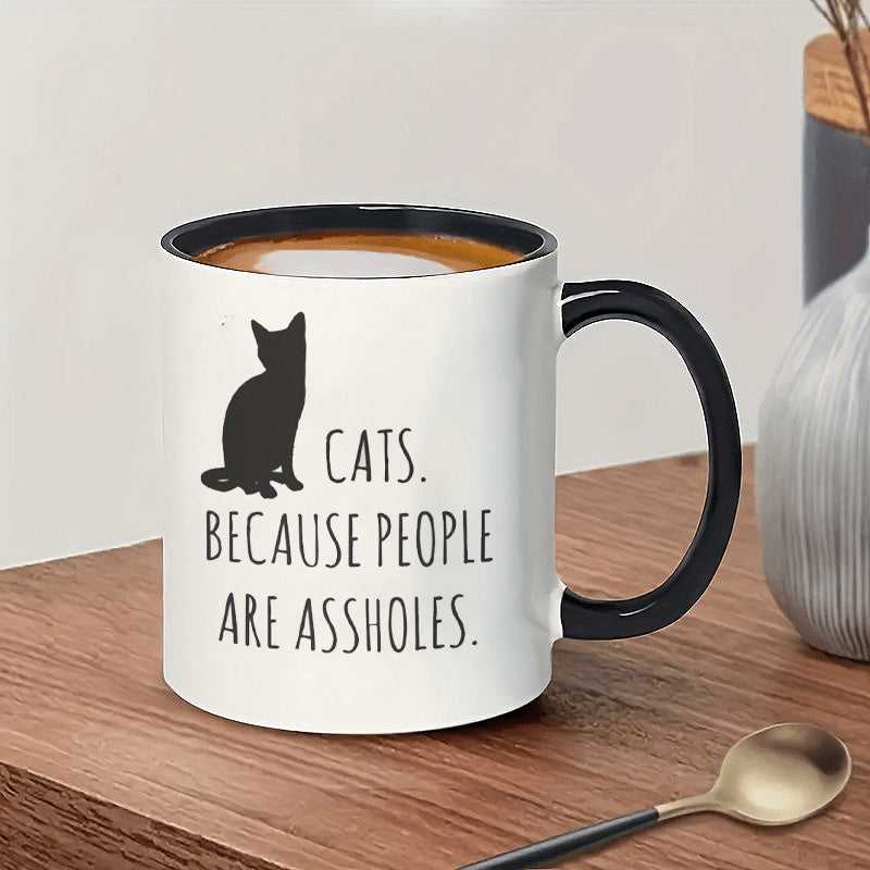 Tailorly Black Accent 11 oz Mug - funny cat illustration
