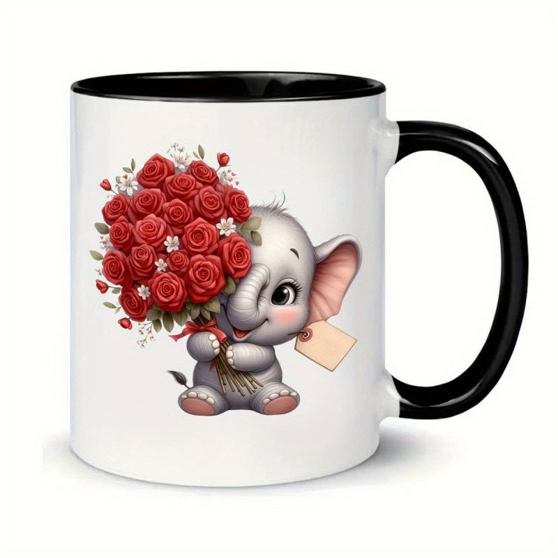 Tailorly Black Accent 11 oz Mug - single elephant and rose