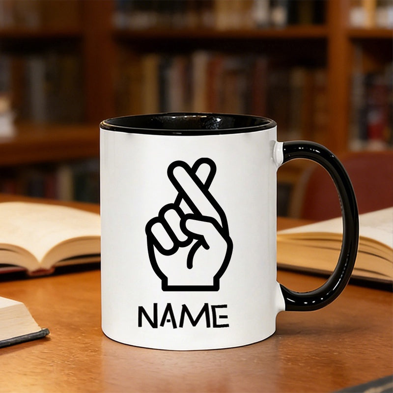 Tailorly Black Accent 11 oz Mug - customized names text with fingers symbol