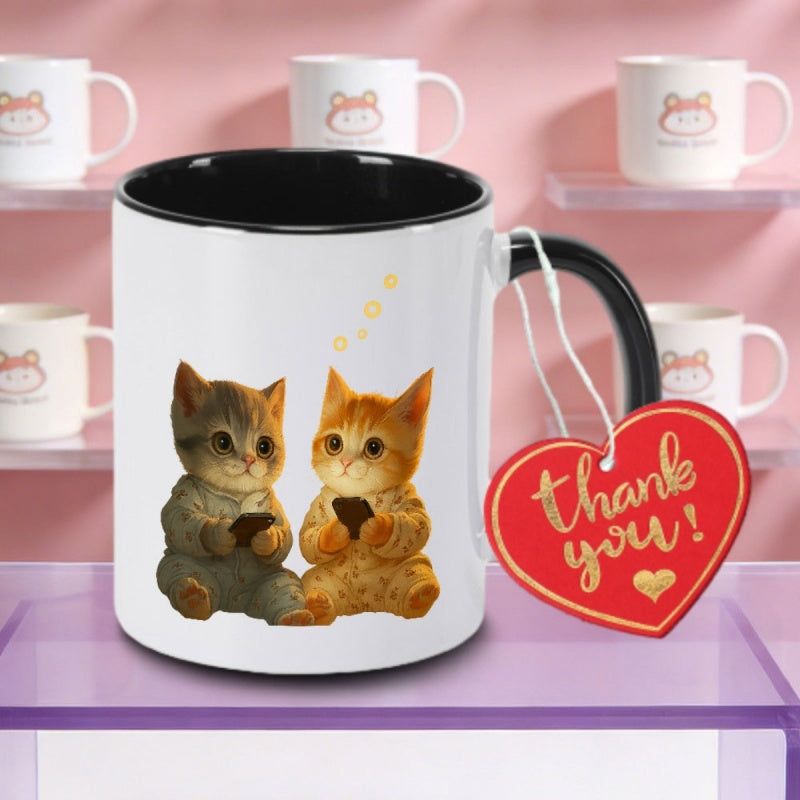 Tailorly Black Accent 11 oz Mug - two cute cats logo