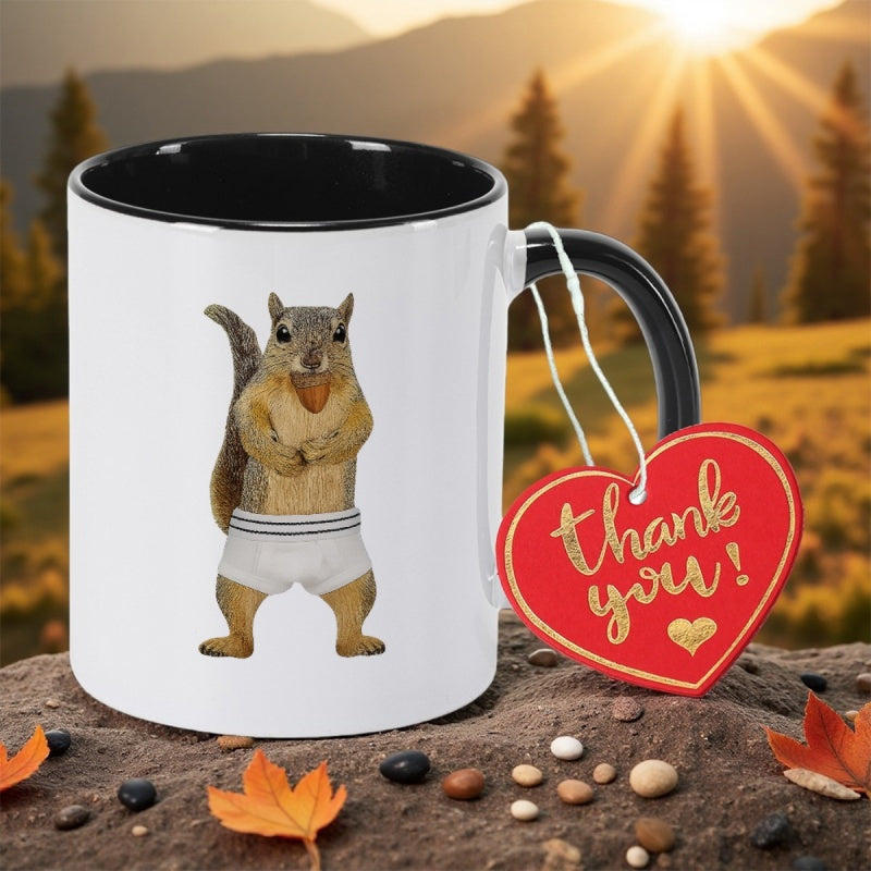 Tailorly Black Accent 11 oz Mug - cute squirrel in striped pajamas