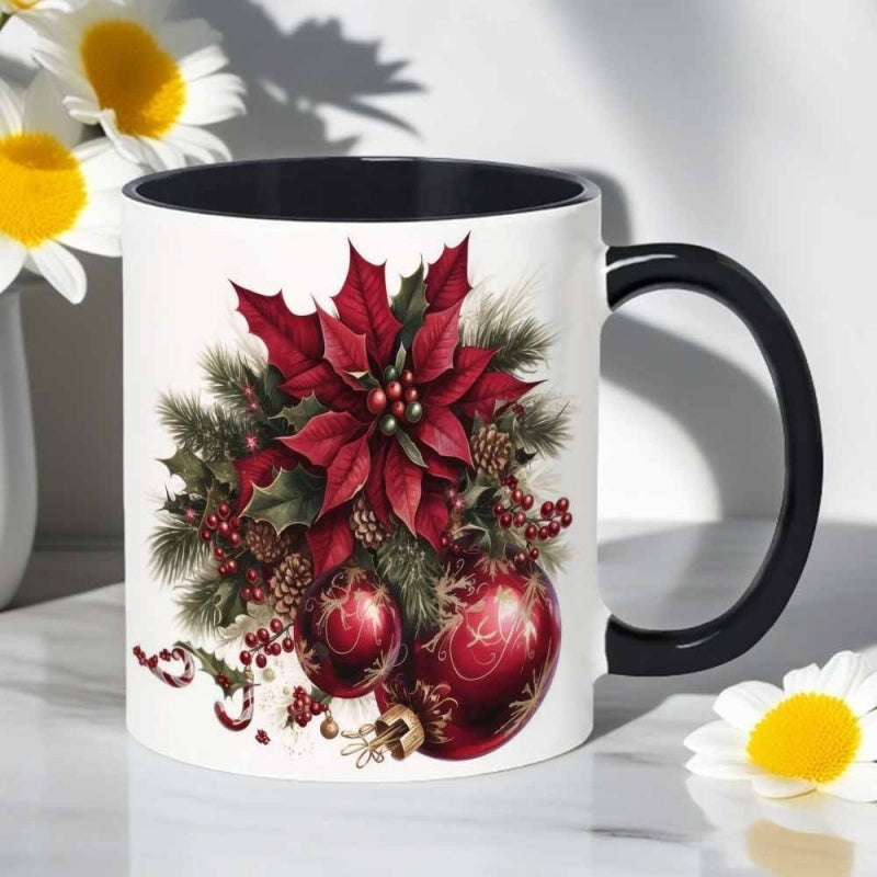 Tailorly Black Accent 11 oz Mug - christmas flowers ornaments