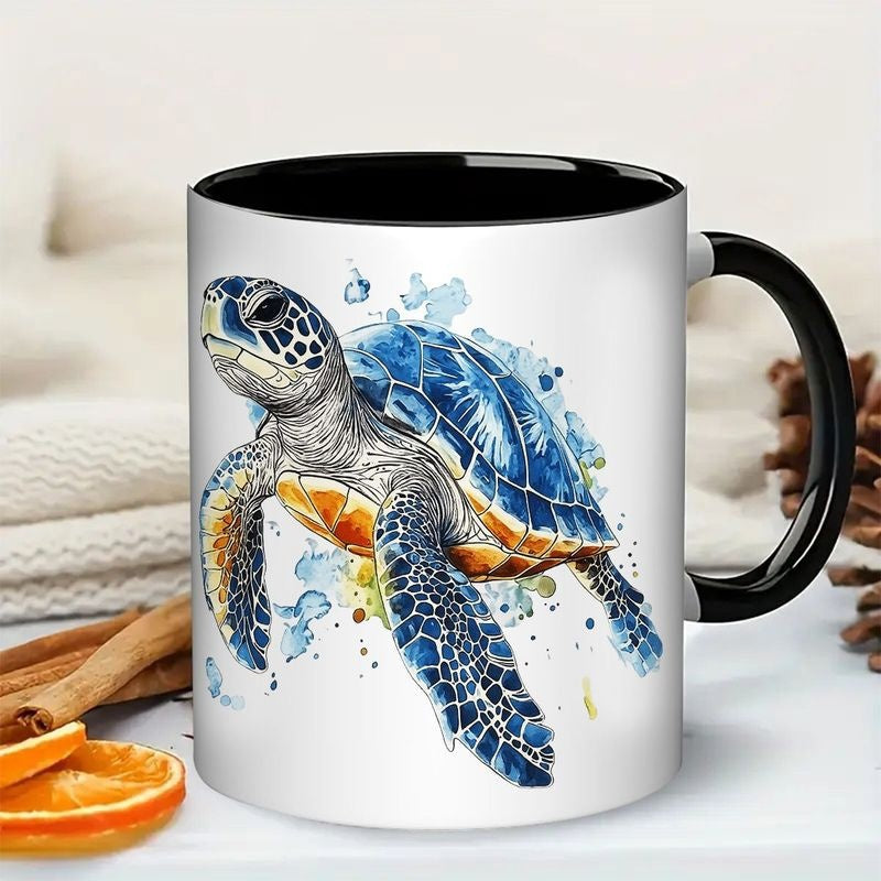Tailorly Black Accent 11 oz Mug - watercolor sea with bubbles