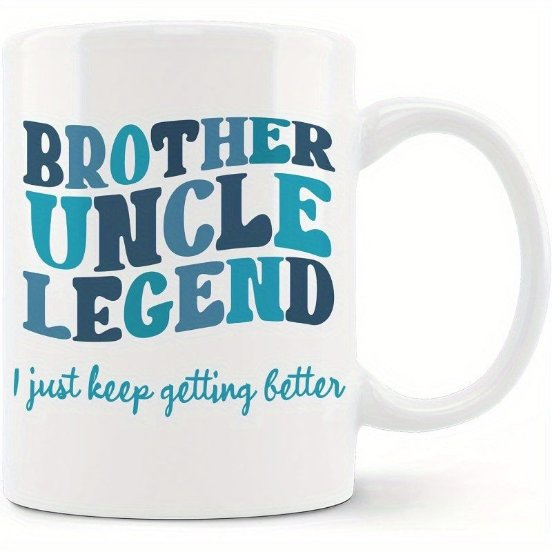 Tailorly White Ceramic 11 oz Mug - Brother Uncle Legend I Just Keep Getting Better Retro Groovy Wavy Style With Multitone Blue Shades Legend