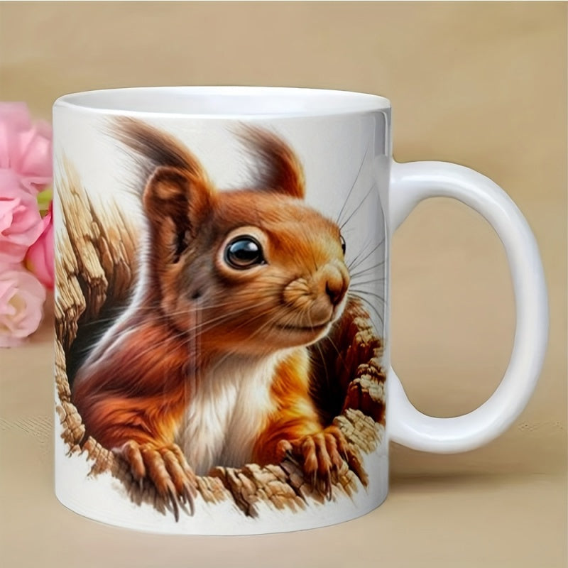 Tailorly White Ceramic 11 oz Mug - Adorable Red Squirrel Peeking From A Rugged Tree Hollow Opening Squirrel