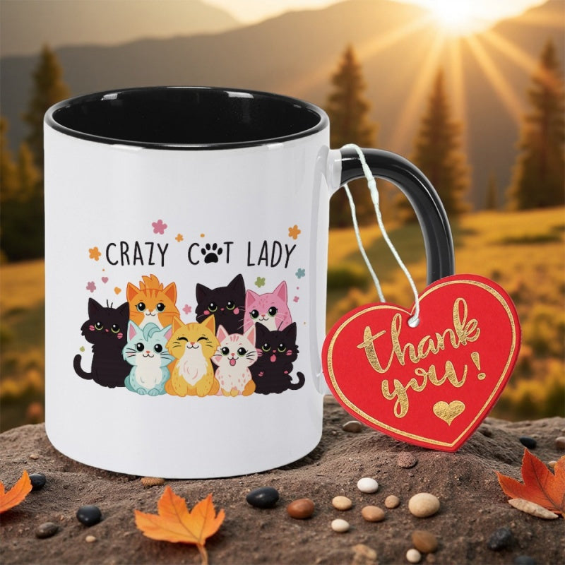 Tailorly Black Accent 11 oz Mug - cat illustration