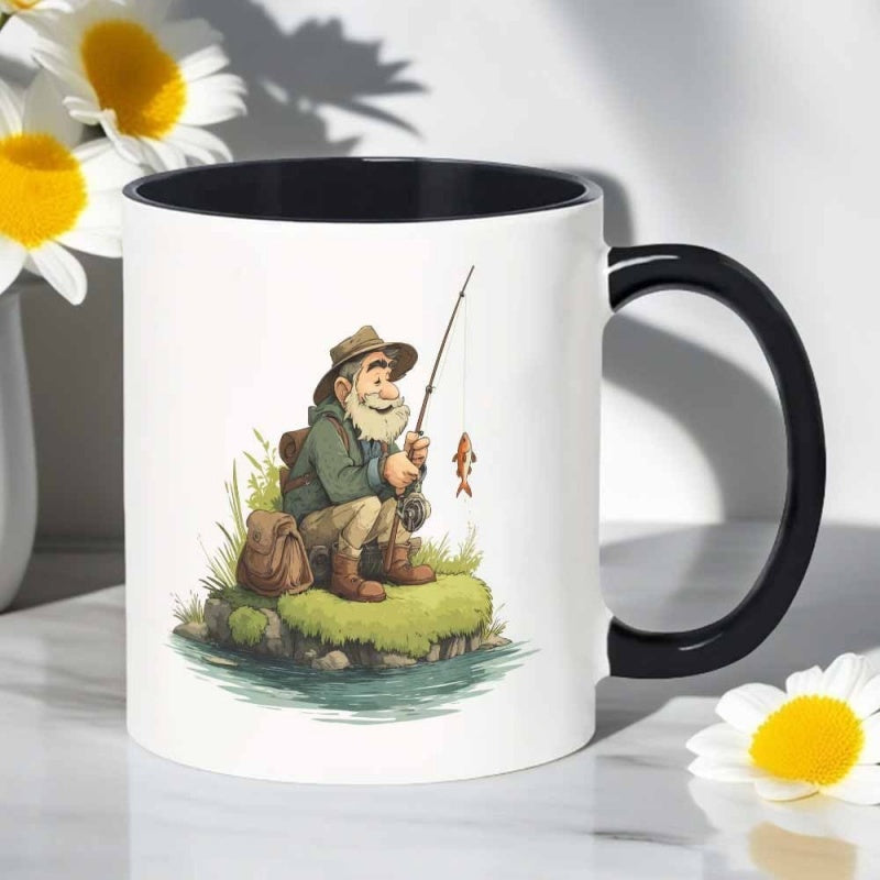 Tailorly Black Accent 11 oz Mug - grandpa fishing at sunset pier