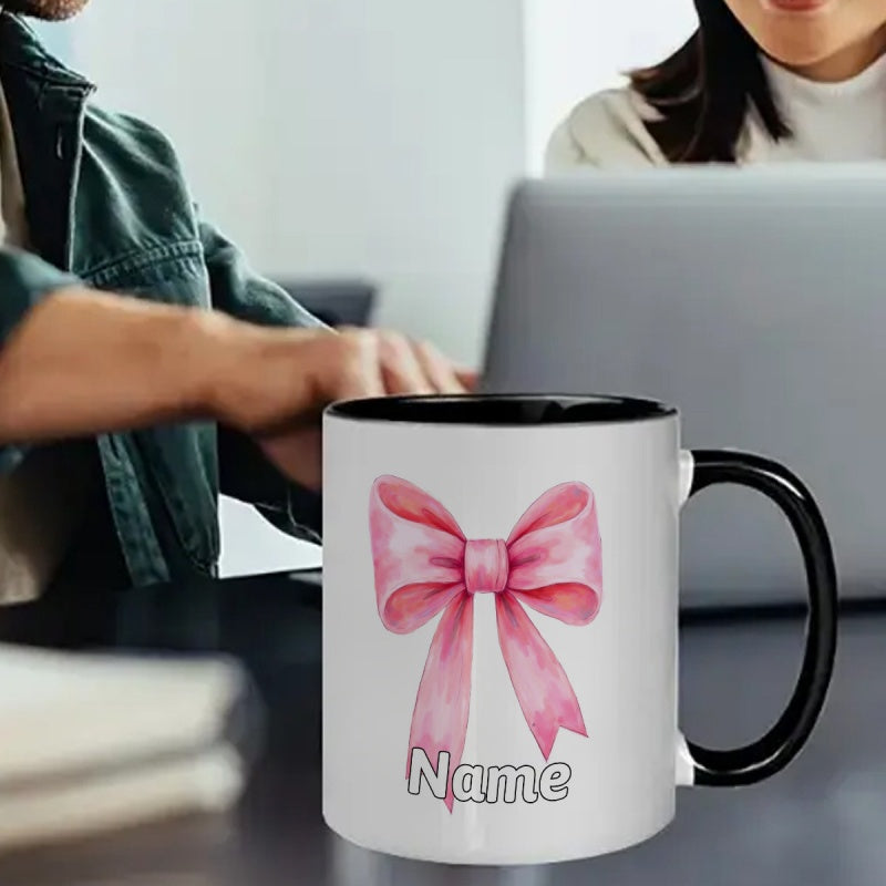 Tailorly Black Accent 11 oz Mug - watercolor bow cartoon anime text