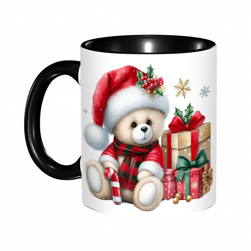 Tailorly Black Accent 11 oz Mug - santa bear snowflakes