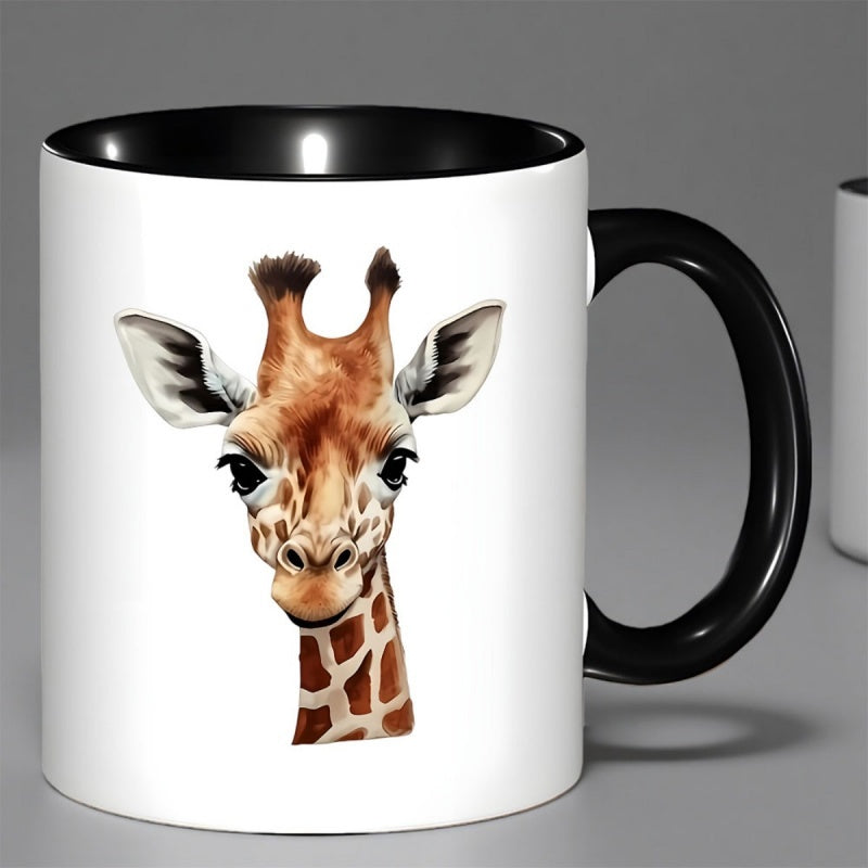 Tailorly Black Accent 11 oz Mug - adorable giraffe daisy ceramic mug suitable for coffee cute giraffe spot daisy flower ceramic cup for ideal for