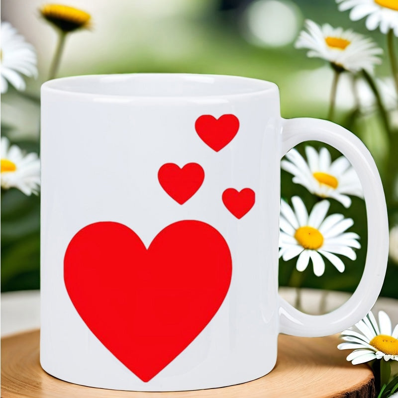 Tailorly White Ceramic 11 oz Mug - Vibrant Red Symbols Of Love Floating Across Smooth White Ceramic Heart