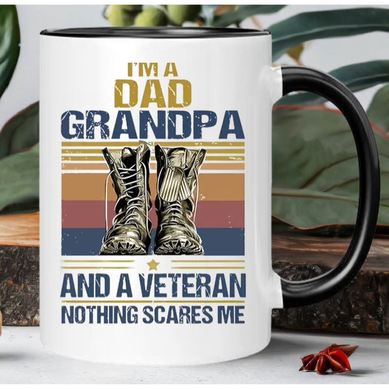 Tailorly Black Accent 11 oz Mug - patriotic combat boots with "im a dad" text