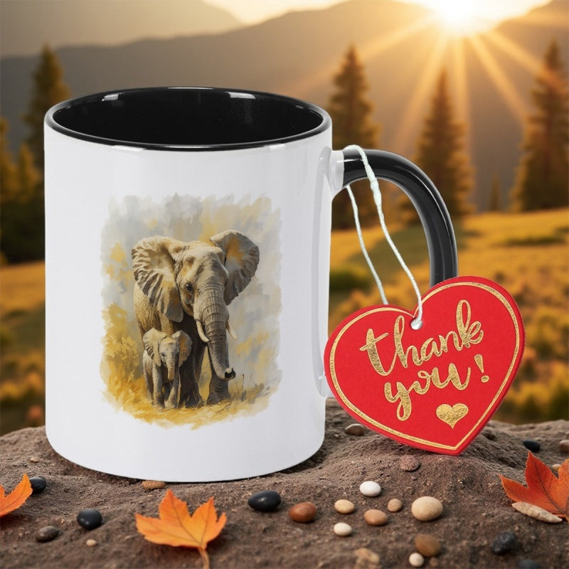 Tailorly Black Accent 11 oz Mug - ceramic coffee mug featuring of a and her calf anniversaries graduations and as a collectible item this 11oz