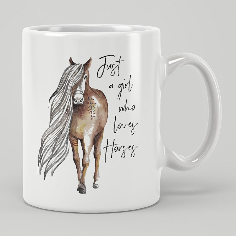 Tailorly White Ceramic 11 oz Mug - Just A Girl Who Loves Horses Elegant Brown Creature With Long Flowing Silver Mane Standing Proudly Horse