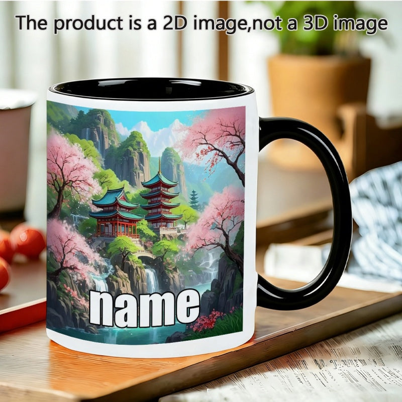 Tailorly Black Accent 11 oz Mug - japanese architecture cartoon anime