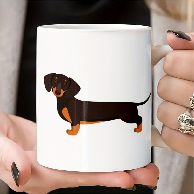 Tailorly White Ceramic 11 oz Mug - Sleek Black And Tan Puppy Standing Proudly On Pure White Dachshund