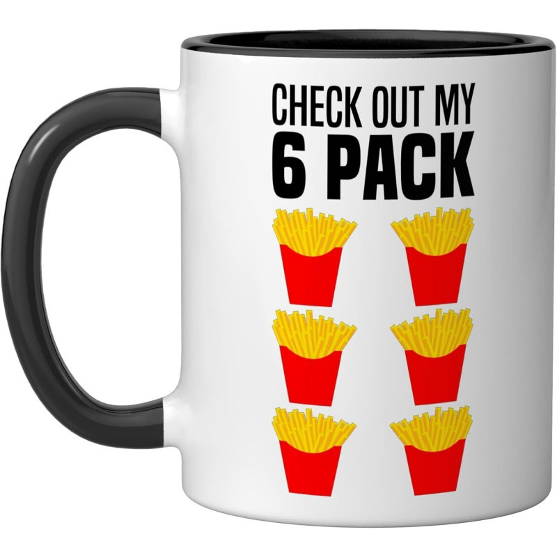 Tailorly Black Accent 11 oz Mug - check out my fries abs costume black white_fee0a996c0684640aca3dce43cc35868