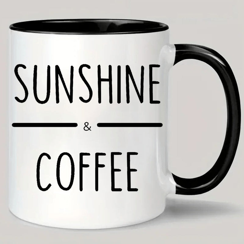 Tailorly Black Accent 11 oz Mug - sunshine coffee ceramic mug black everyday use everyday coffee mug minimalist coffee cup glossy