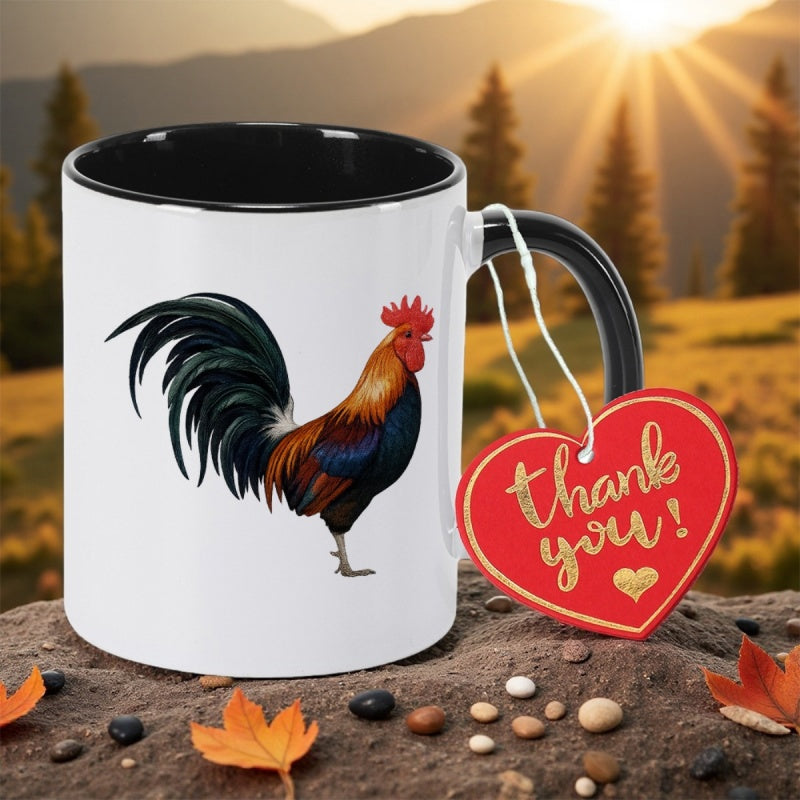 Tailorly Black Accent 11 oz Mug - rooster letter design
