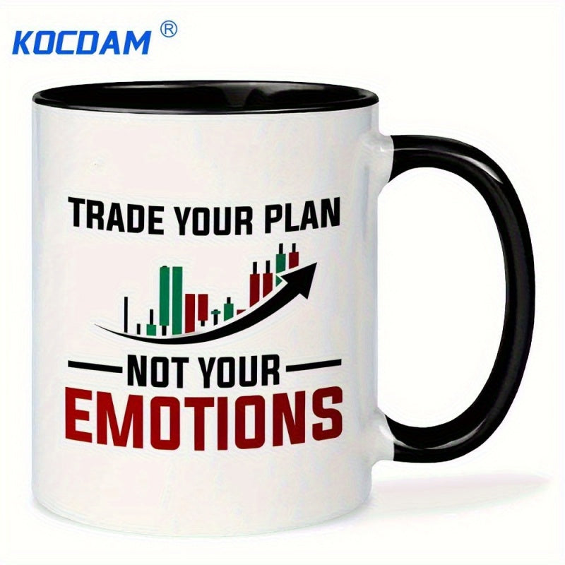 Tailorly Black Accent 11 oz Mug - candlestick chart with "trade not your emotions" text