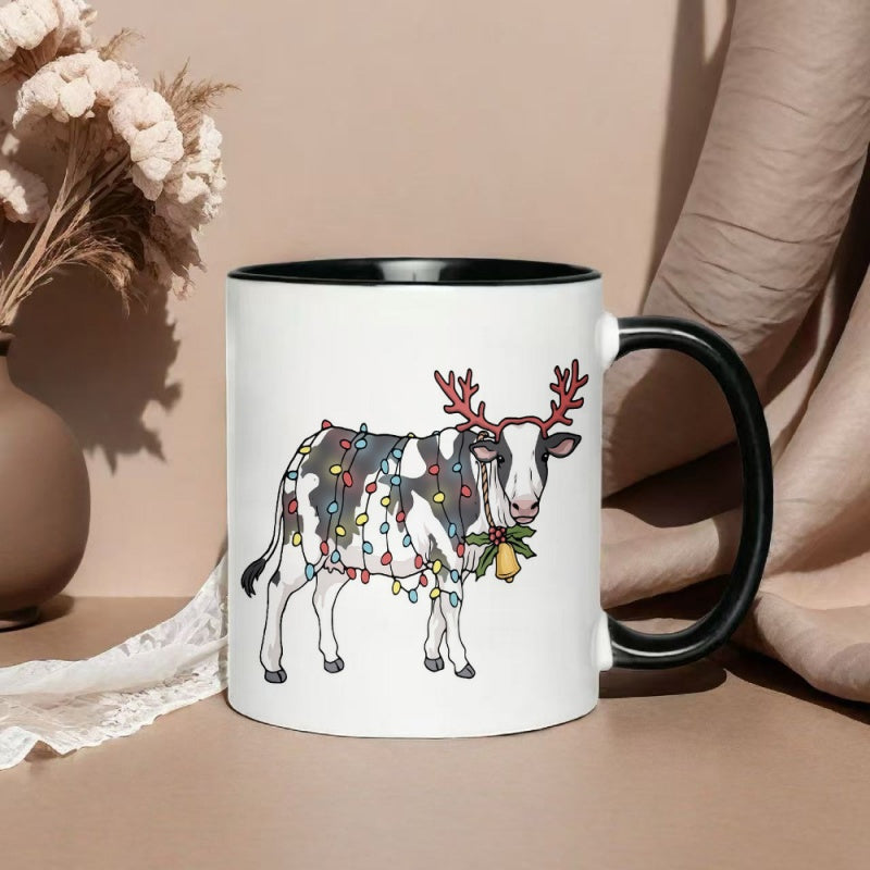 Tailorly Black Accent 11 oz Mug - calf pattern with christmas lights