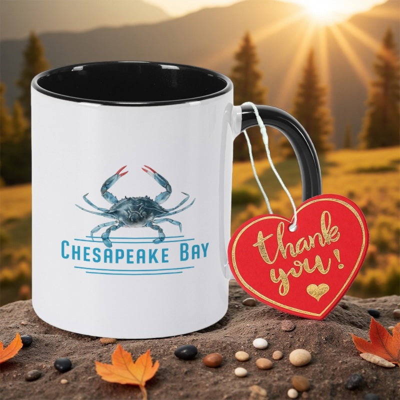 Tailorly Black Accent 11 oz Mug - crab ceramic coffee mug with bobble tea icon dishwasher suitable for gifting bohemian crab design cup for office or