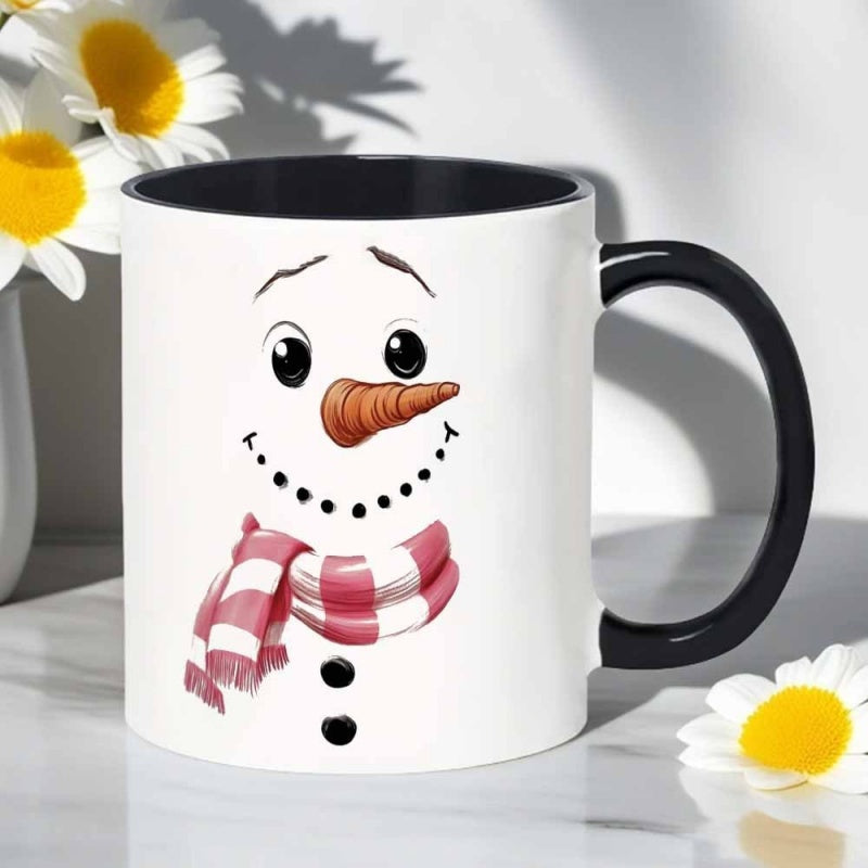 Tailorly Black Accent 11 oz Mug - snowman with scarf