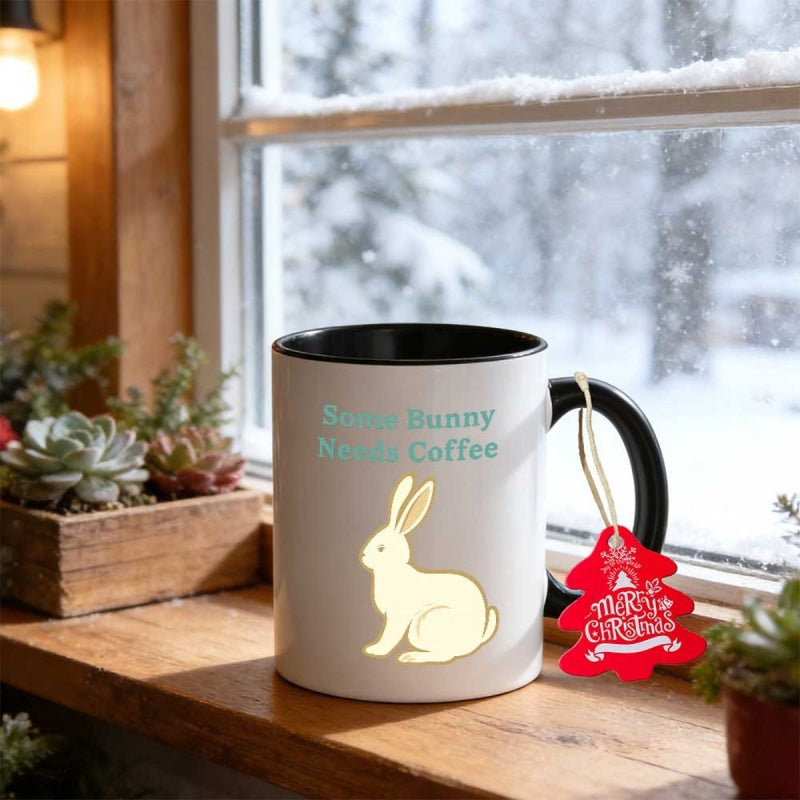 Tailorly Black Accent 11 oz Mug - easter bunny chicken