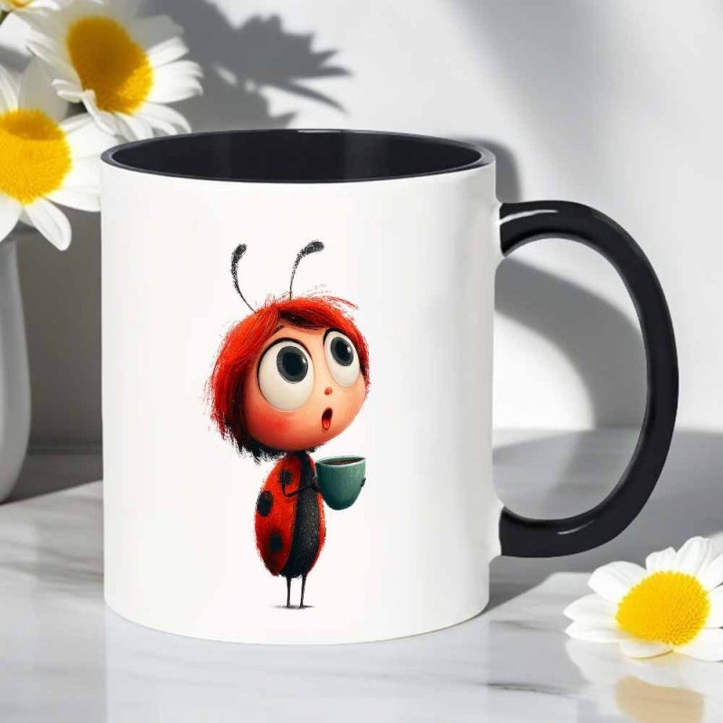 Tailorly Black Accent 11 oz Mug - whimsical ladybug