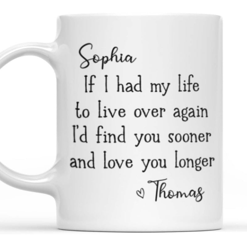 Tailorly White Ceramic 11 oz Mug - Sophia If I Had My Life To Live Over Again Id Find You Sooner And Love You Longer Thomas Minimalist White Ceramic Vessel