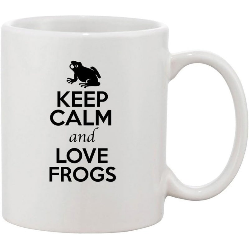 Tailorly White Ceramic 11 oz Mug - Keep Calm And Love Frogs Minimalist Solid Black Silhouette Of A Small Amphibian Creature Frog