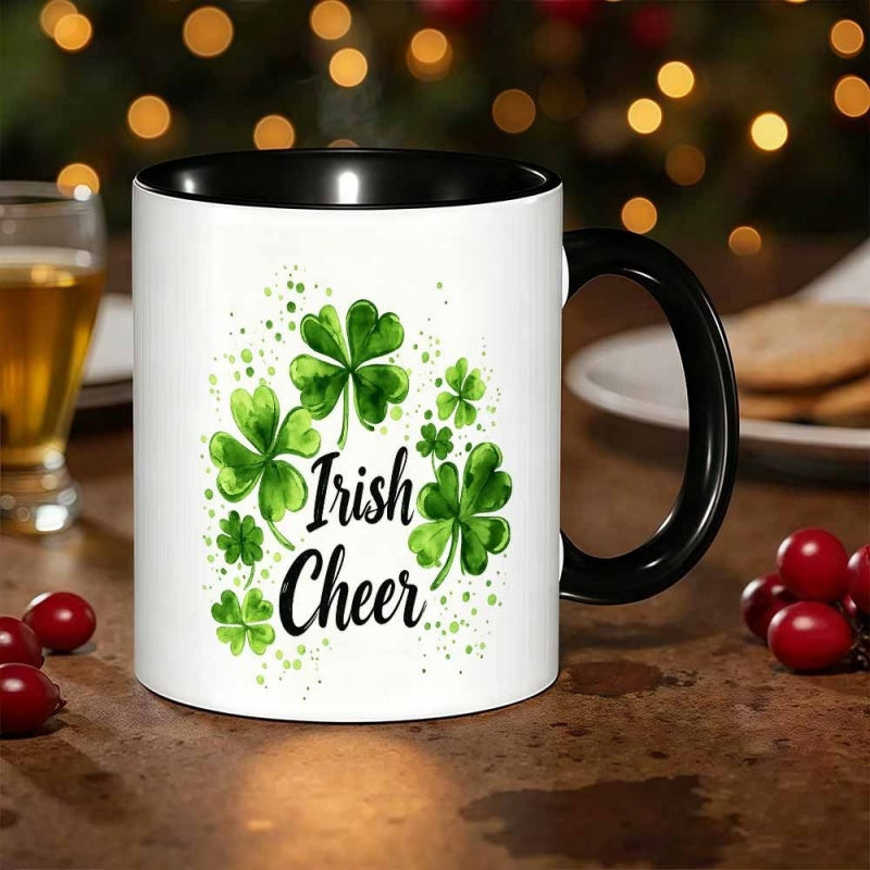 Tailorly Black Accent 11 oz Mug - quirky irish themed clover
