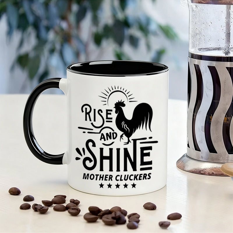 Tailorly Black Accent 11 oz Mug - fun text printed coffee cup ceramic coffee cup rooster print drinking cup spoof friend mug ideal for home or office