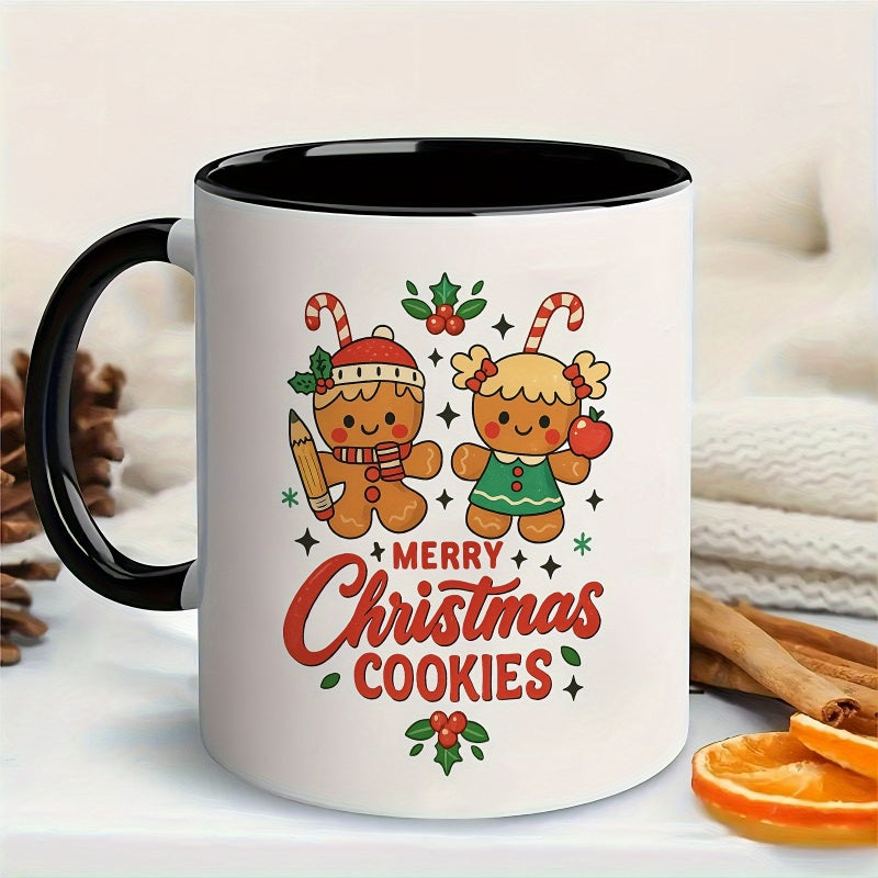 Tailorly Black Accent 11 oz Mug - gingerbread design and merry christmas cookie