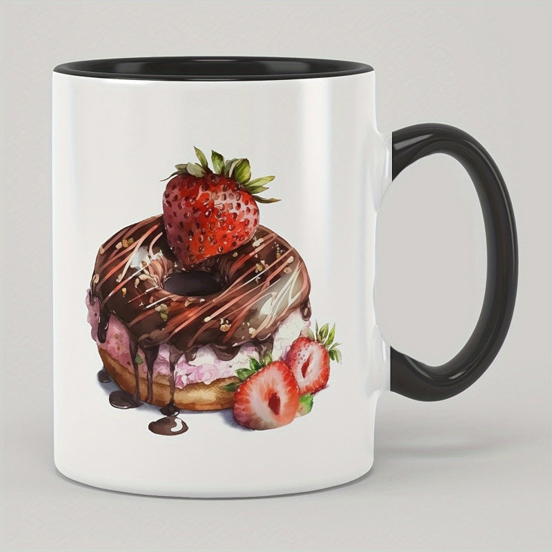 Tailorly Black Accent 11 oz Mug - strawberry chocolate donut