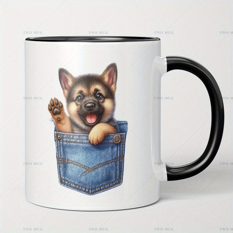 Tailorly Black Accent 11 oz Mug - cartoon german shepherd pocket pattern