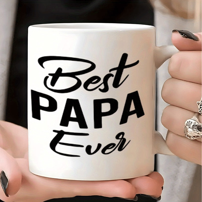 Tailorly White Ceramic 11 oz Mug - Best Papa Ever Minimalist White Ceramic Container Featuring Bold Black Script Typography Mug