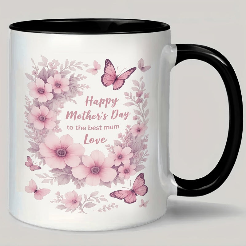 Tailorly Black Accent 11 oz Mug - floral butterflies happy mothers day message