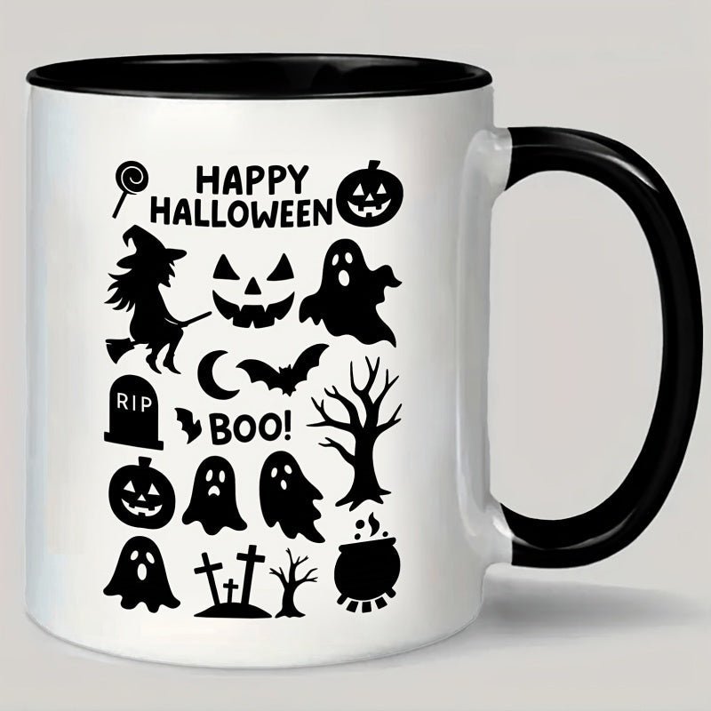 Tailorly Black Accent 11 oz Mug - ghosts pumpkins bats happy halloween text