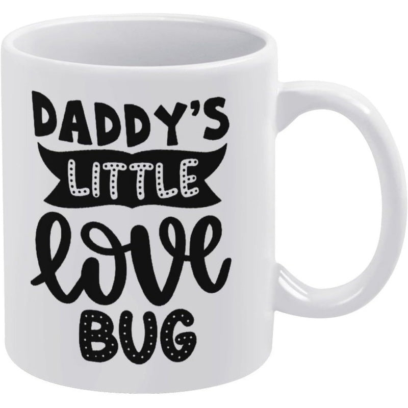 Tailorly White Ceramic 11 oz Mug - Daddys Little Love Bug Artistic Hand Lettered Script Typography With Dotted Patterns Decorative Design