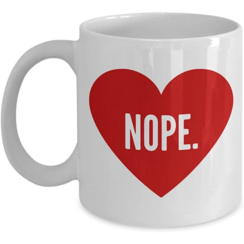 Tailorly White Ceramic 11 oz Mug - Nope Minimalistic Vibrant Red Shape Centered On Polished Ceramic Heart