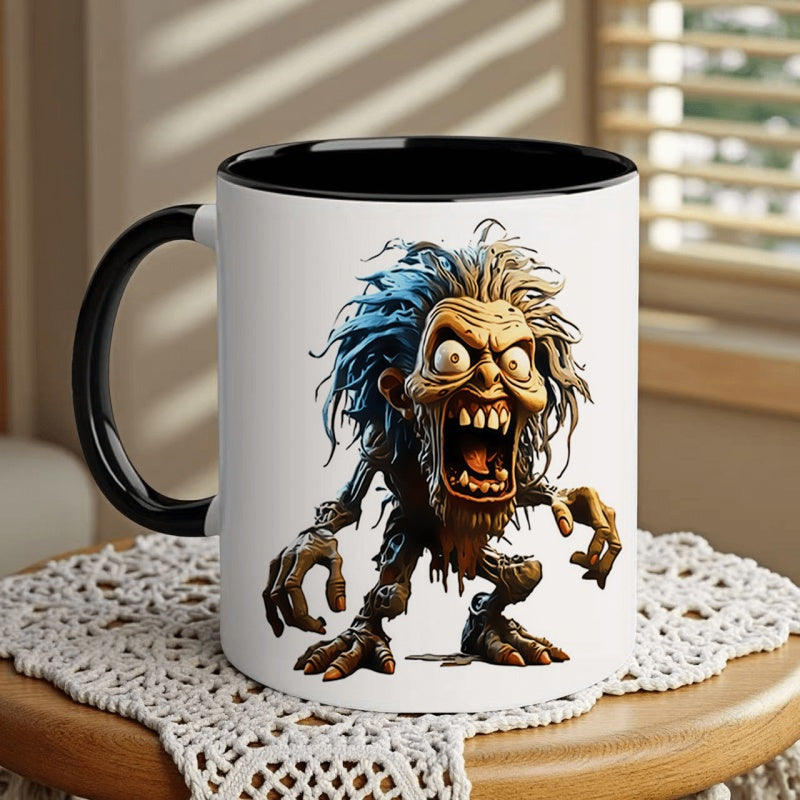 Tailorly Black Accent 11 oz Mug - spooky zombie with glowing eyes