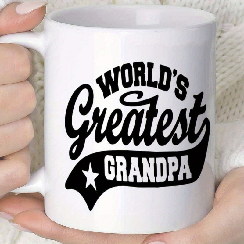 Tailorly White Ceramic 11 oz Mug - Worlds Greatest Grandpa Bold Black Lettering With Elegant Script And A Star Ribbon Design Mug