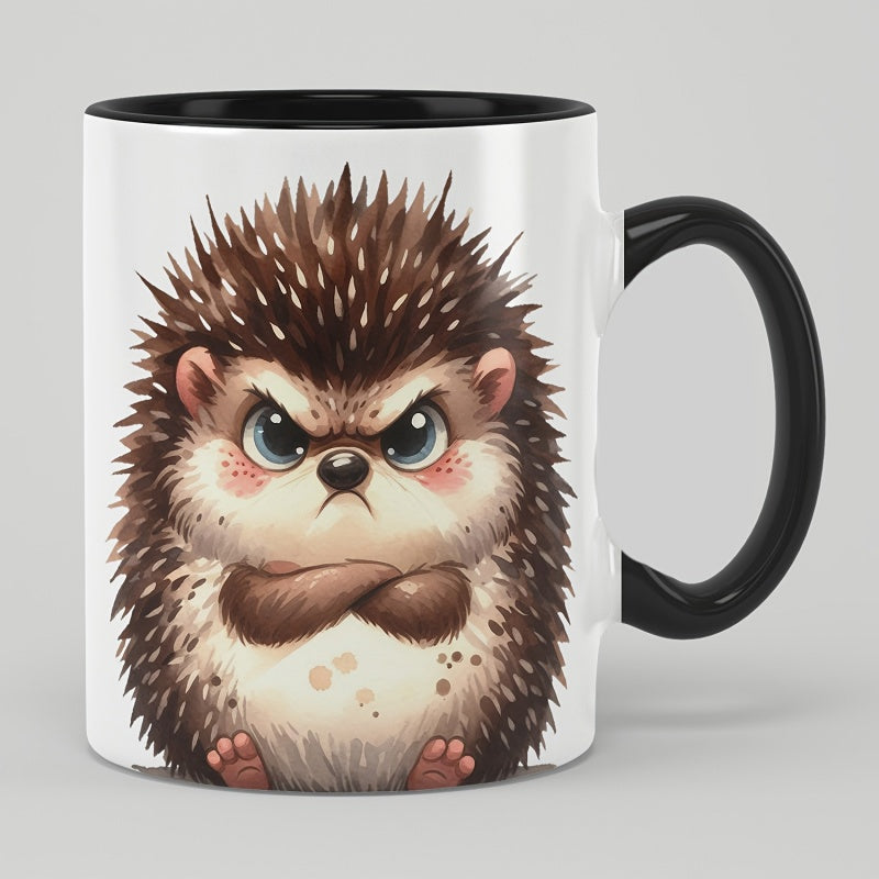 Tailorly Black Accent 11 oz Mug - cute hedgehog cartoon